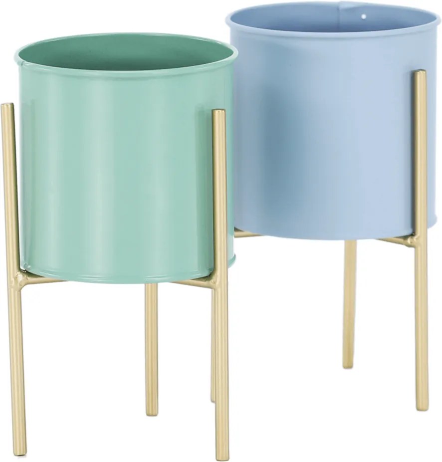 2 darabos virágtartó szett, kék/neo mint/arany, ROZEL SET
