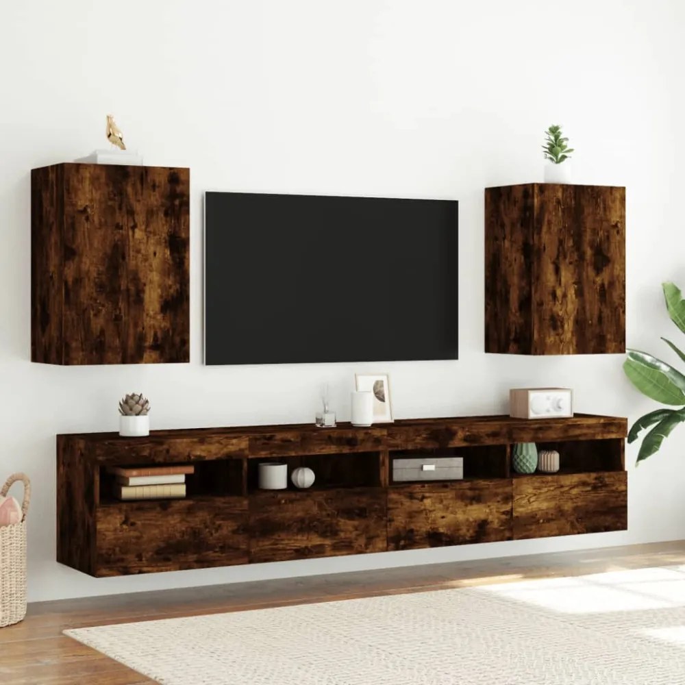 2 db füstös tölgy színű szerelt fa TV-szekrény 40,5x30x60 cm