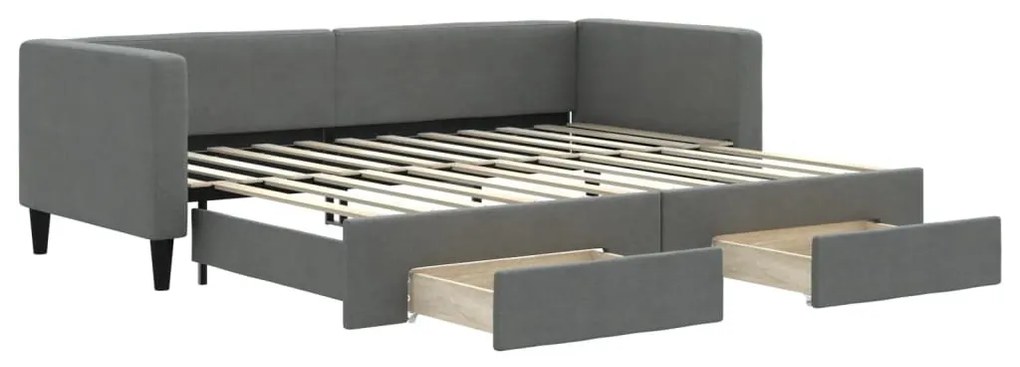 sötétszürke kihúzható szövet heverő fiókokkal 80 x 200 cm