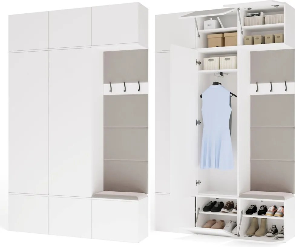 HAGA III 2SZ1W előszobafal 150x35x238 cm, fehér