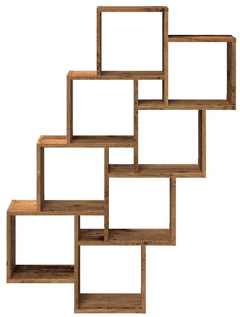 antik fa színű szerelt fa fali kocka polcok 90x15x119,5 cm
