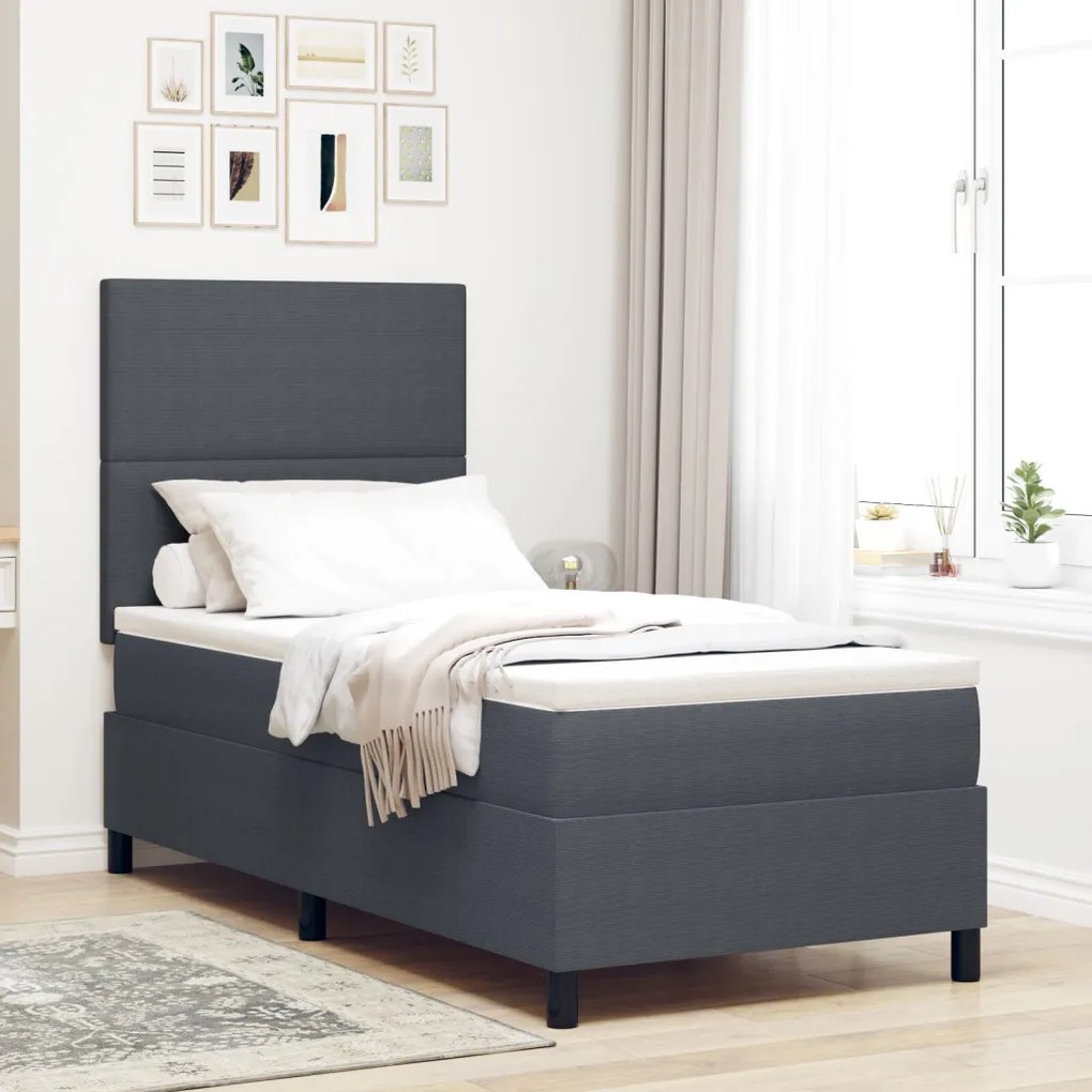 Boxspring ágy matraccal sötétszürke 80x200 cm kordbársony szövet