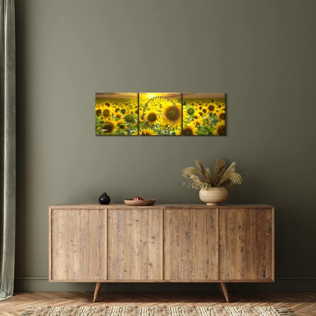 Kép - Napraforgók naplementében (órával) (90x30 cm)