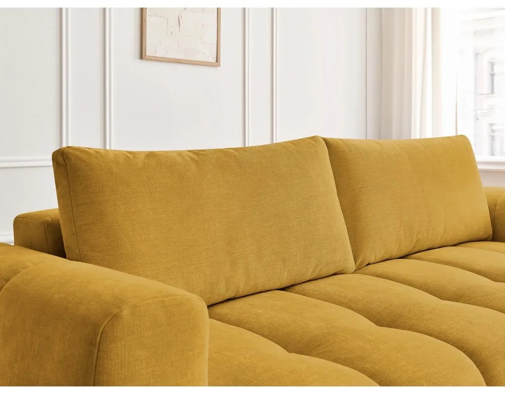 Mustársárga kinyitható-tárolóhelyes kanapé 251 cm Fuji – Bobochic Paris