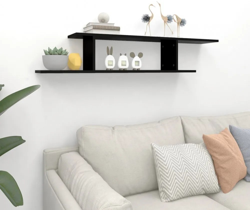 fekete szerelt fa falra szerelhető TV-polc 125 x 18 x 23 cm