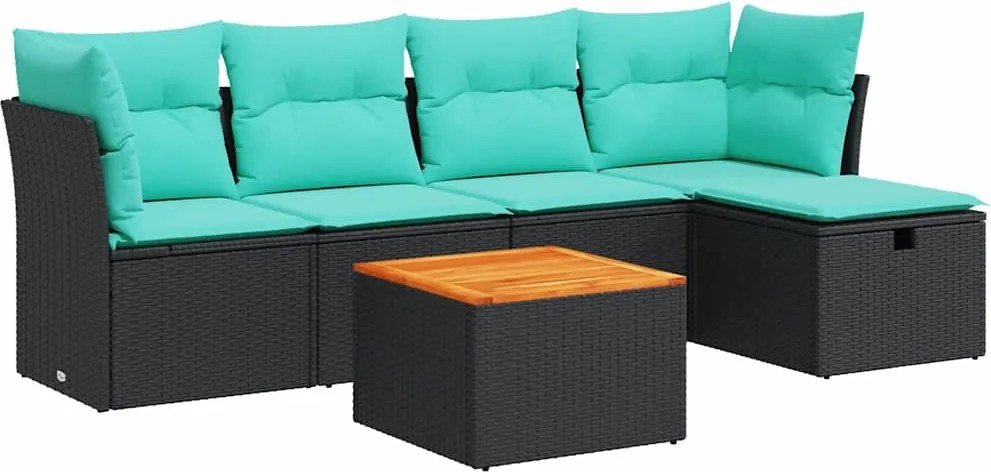 vidaXL 6 részes fekete polyrattan kerti ülőgarnitúra párnákkal