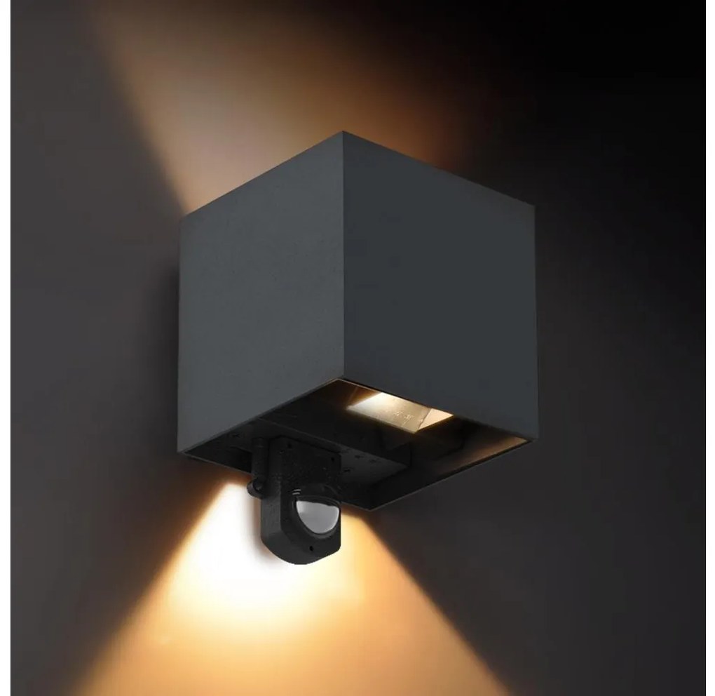 Brilagi - CUBE kültéri fali lámpa érzékelővel, LED/6W/230V, antracit
