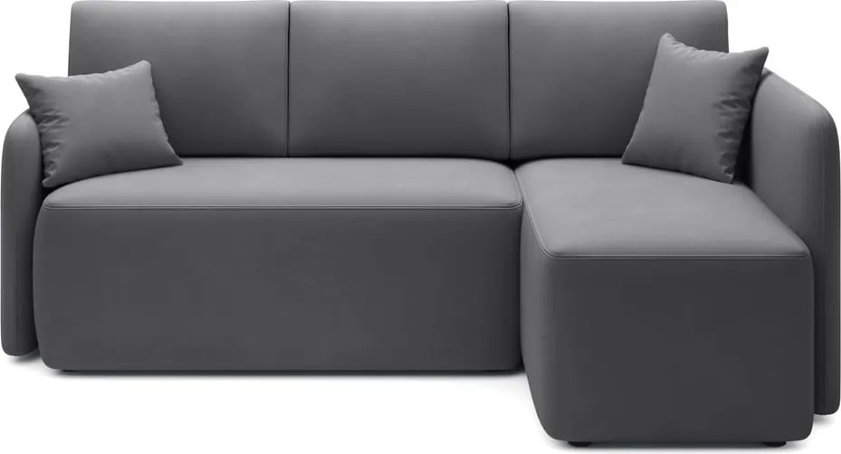 Szürkésbarna bársony kinyitható-tárolóhelyes sarokkanapé (jobb oldali-heverő résszel) Hadson – ELTAP