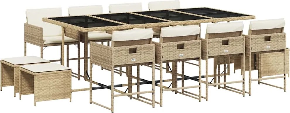vidaXL 13 részes bézs polyrattan kerti étkezőgarnitúra párnákkal