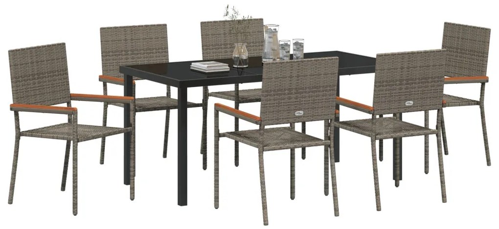 7 Darabos Kerti Étkező Készlet Szürke Poly Rattan