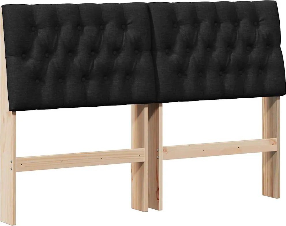 vidaXL Kárpitozott fejtámla Fekete 150 cm Tömör fenyőfa