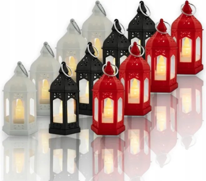 12 X Mécses Dekorációs Zseblámpa Sírra Led Lampion Piros Fekete Fehér