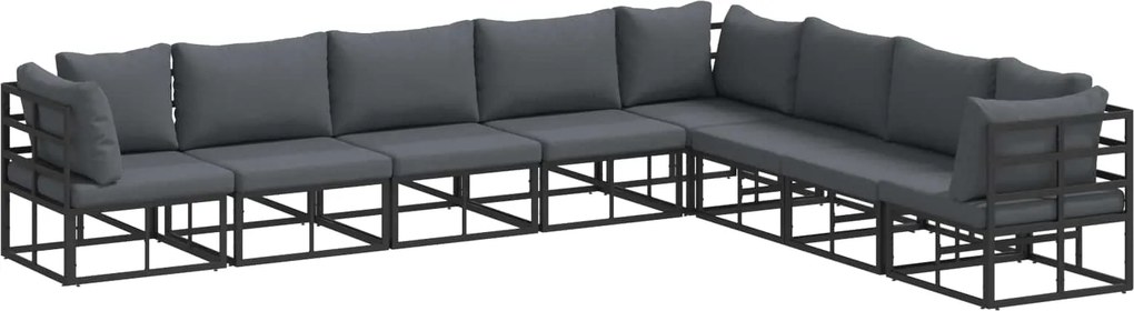 vidaXL Kerti Kanapé Szett párnával 8 pcs Fekete Alumínium