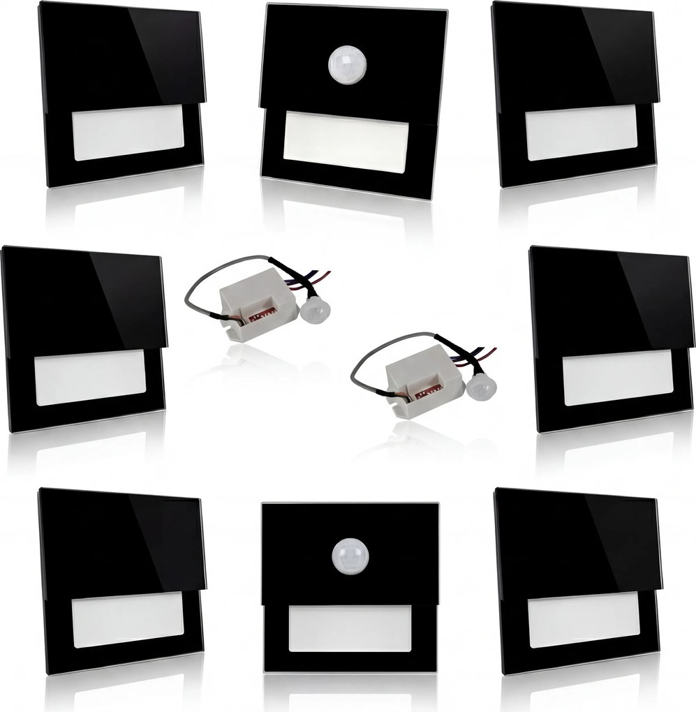 6 db-os szett Led lépcsővilágító 230+ 2 mozgásérzékelő Fekete 3000k/4500k/6000k
