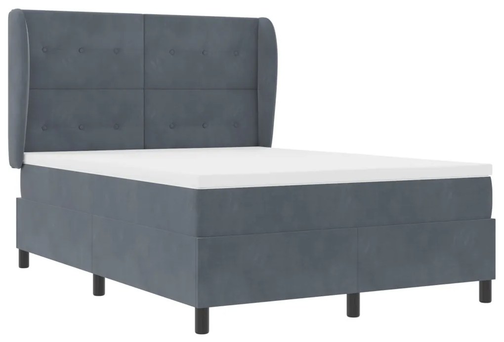 Ágykeret Mattress-szel - Sötétszürke - 140x200 cm - Bársonyos