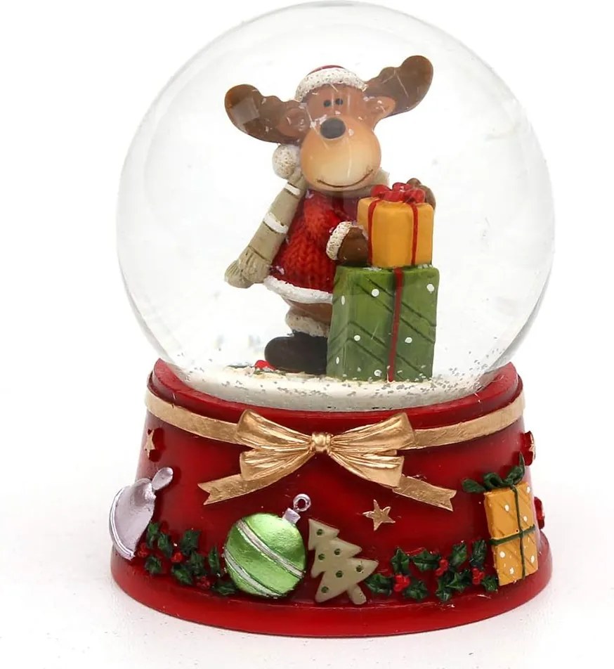 Hógömb jávorszarvassal és piros lábazattal