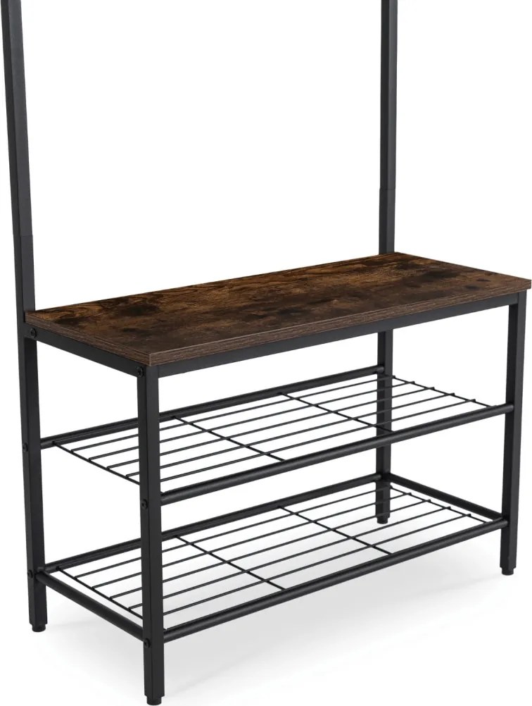 Előszobai fogas 70 cm méretben, polcos kivitelben, rusztikus tölgy/fekete színben JETT