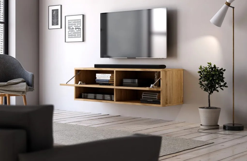 Suport TV de perete în culoarea stejarului. Cu iluminare LED. RTV Vivo LE (VI-3) 140