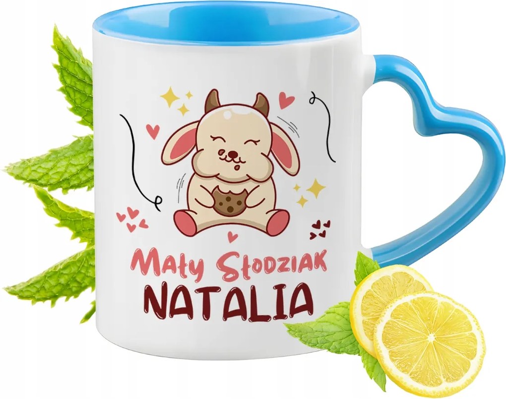 Kék bögre szív alakú füllel Natalia számára Ideális Ajándék