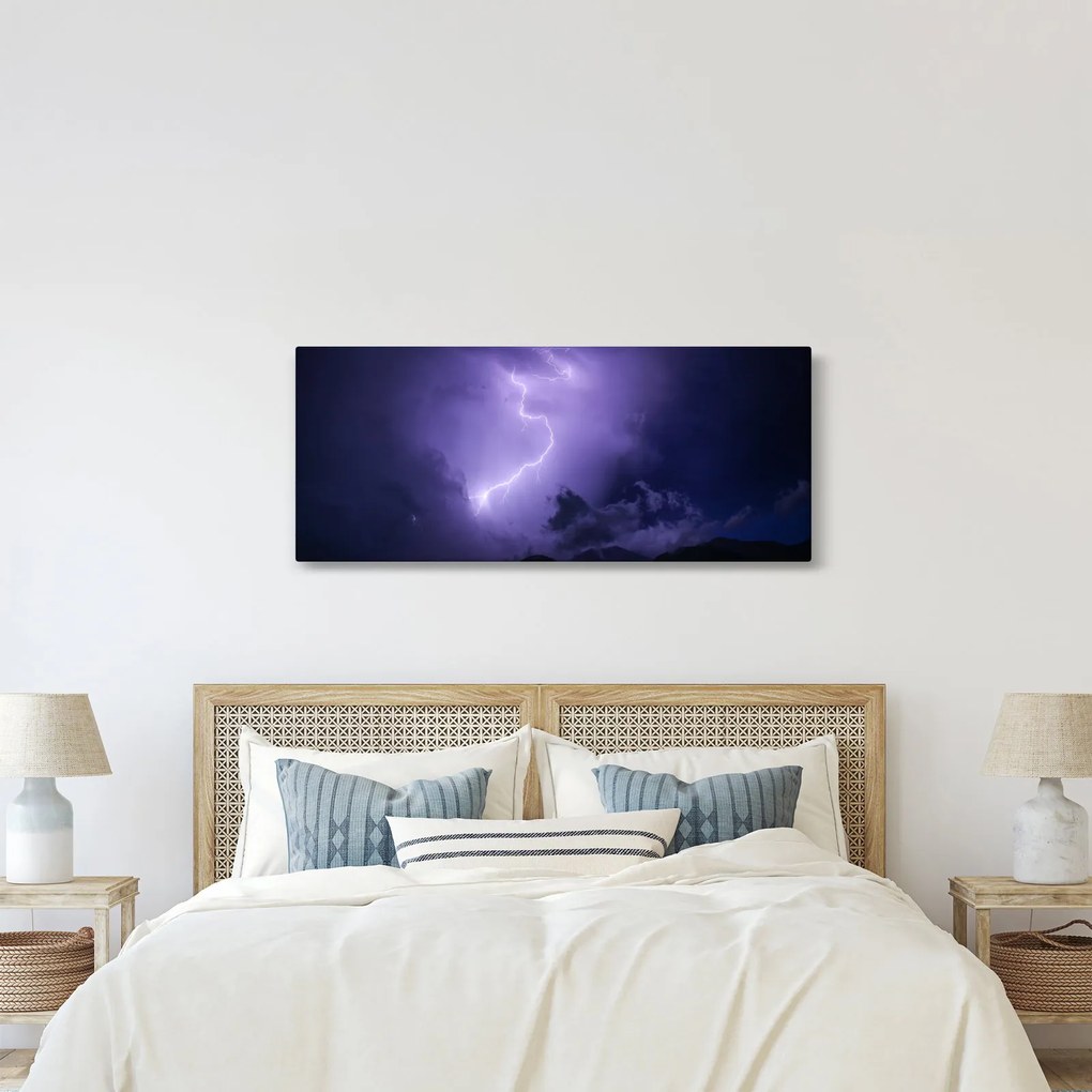 Kép - lila égbolt és villám (120x50 cm)