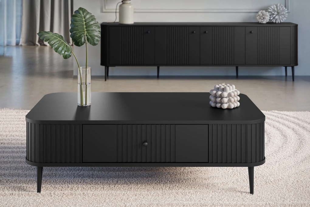 Vesper dohányzóasztal 103x60 cm fiókkal - fekete / fekete lábak