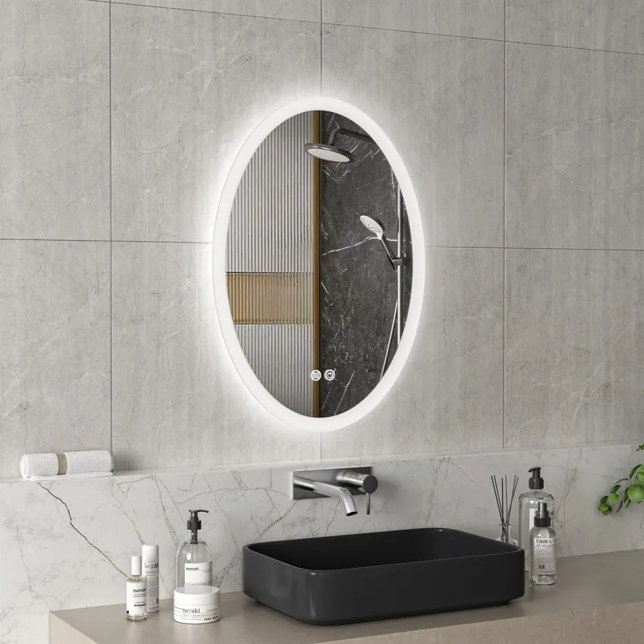 Erga Paola, ovális LED tükör 50x70cm, 1725 lm, 3 fényszín, első és hátsó világítás, ERG-V01-302-5070-00