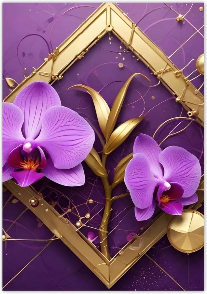 Poszterek 70x100 Lila orchideák és arany