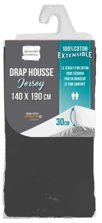 Antracitszürke gumis jersey lepedő 140x190 cm Jersy – douceur d'intérieur