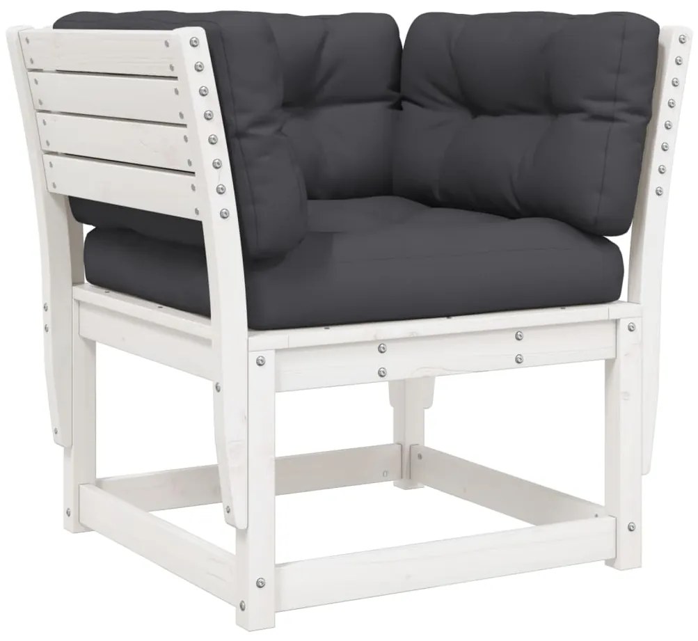 vidaXL fehér tömör fenyőfa kerti karfás kanapé párnával