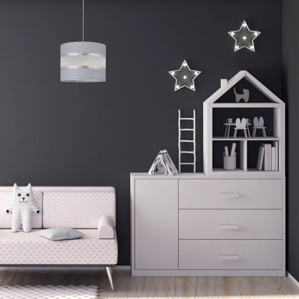 Csillár zsinóron HELEN 1xE27/15W/230V á. 20 cm szürke/ezüst