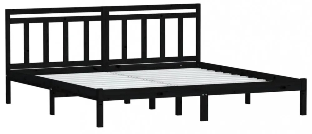 fekete tömör fenyőfa ágykeret 200 x 200 cm