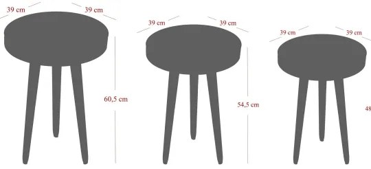 KÉSZLET 3x Kisasztal CALL fekete