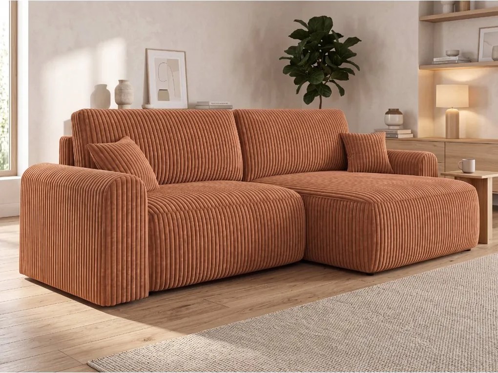 Kihúzható kétoldalas L alakú ülőgarnitúra NORDEN TILIA 250x140 cm, terrakotta