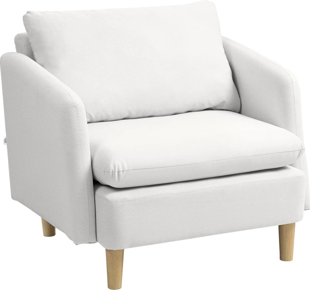 HOMCOM Modern Kárpitozott Fotel, Hálószoba és Nappali Fotel Széles Üléssel és Vastag Párnázással Pocket Springs rendszerrel, Krémfehér | Aosom