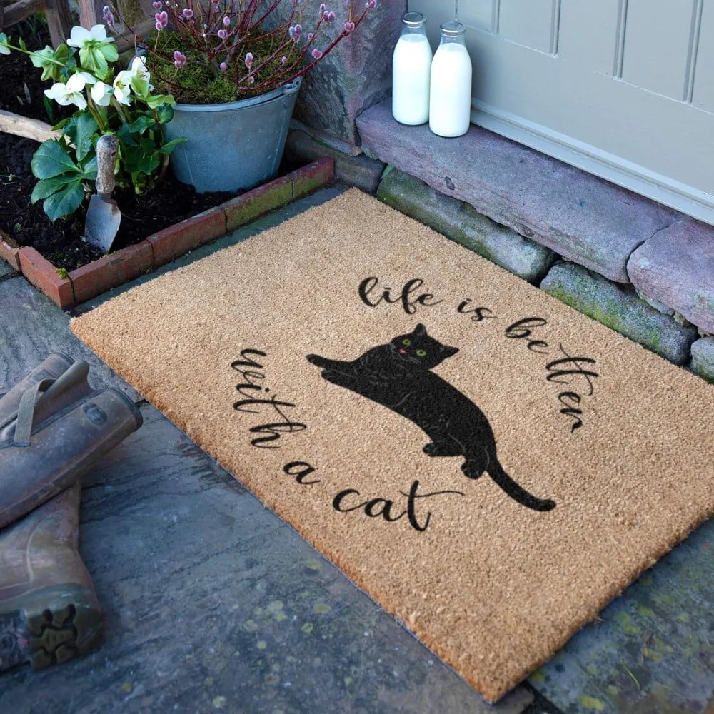 Kókuszrost lábtörlő 40x60 cm Life Is Better With a Cat – Artsy Doormats