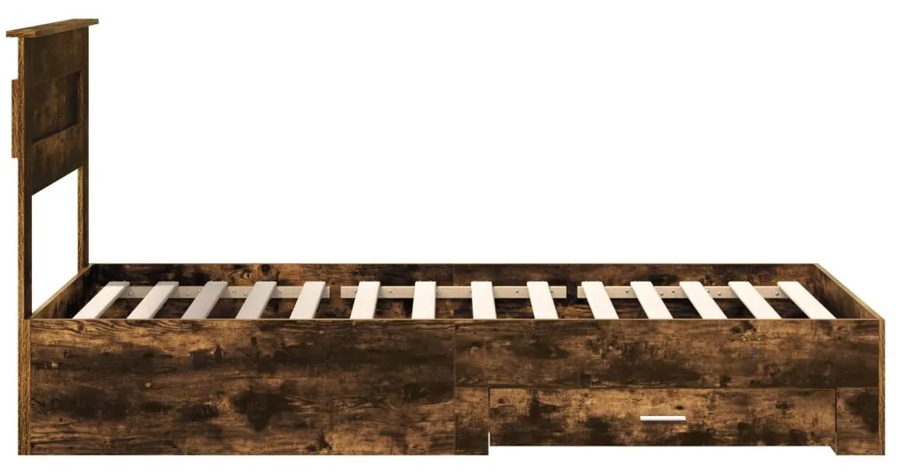 vidaXL Ágykeret fiókkal Füstölt tölgy és ezüst 75 x 190 cm Faanyag