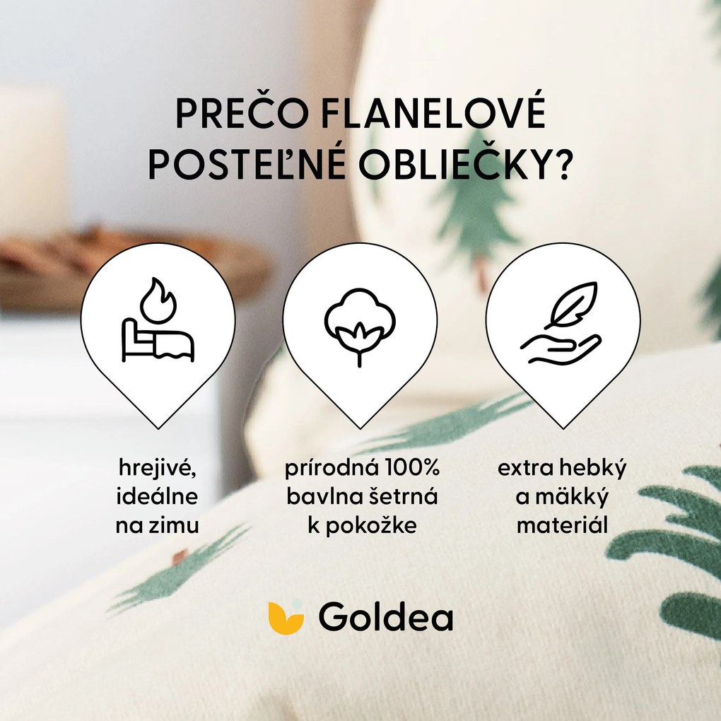 Goldea flanel ágyneműhuzat - fenyőfák natúr alapon 240 x 220 és 2db 70 x 90 cm