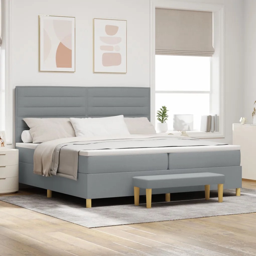 Boxspring Ágy Matracokkal és Pad Light Grey 200x200 cm Szövet