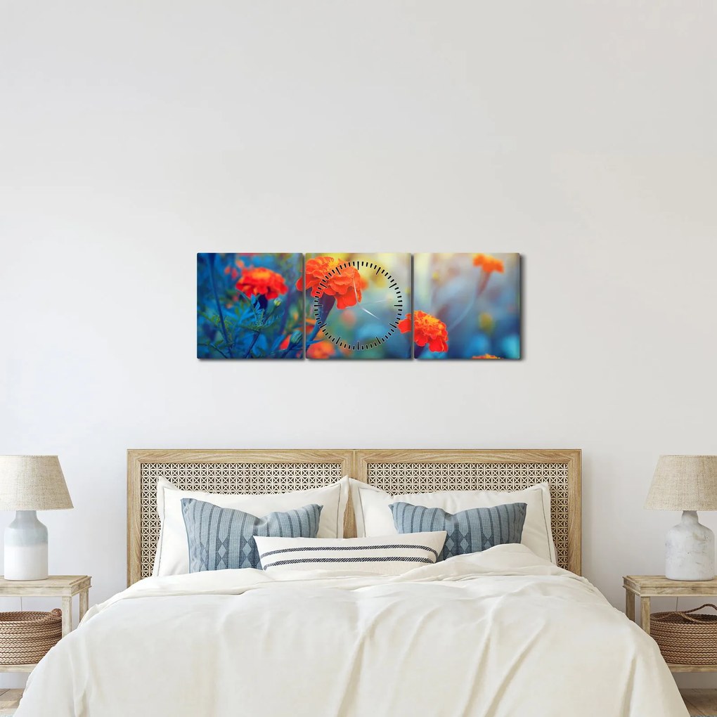 Kép - Narancssárga virágok (órával) (90x30 cm)