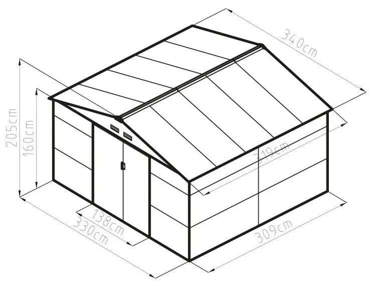 G21 GAH 1085 barna famintás fém kerti tároló ház, kb. 3,3 X 3,1 méter alapterület