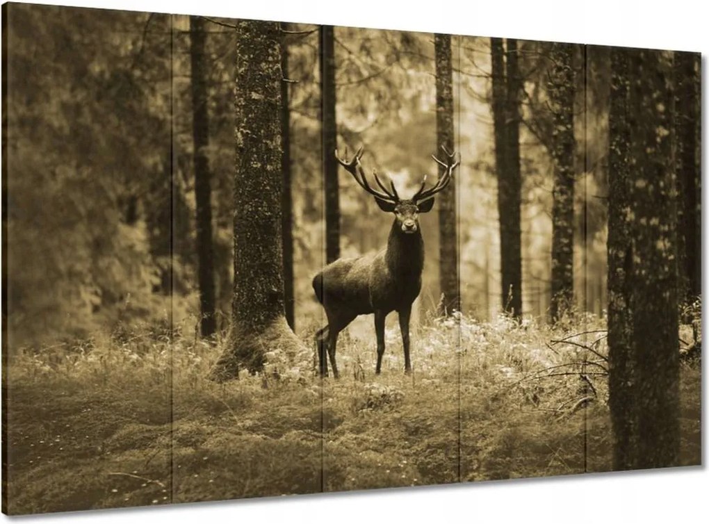 Vászonkép 100x70 Szarvas a szépia erdőben