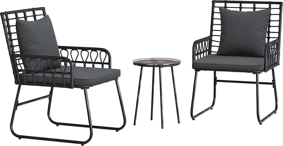 vidaXL Kert étkező szett 3 pcs Fekete és Antracit polirattan