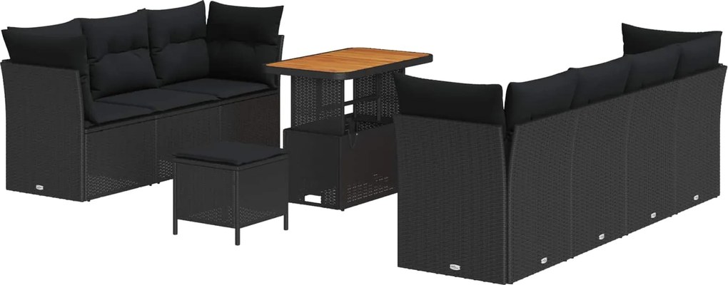 vidaXL Kerti Kanapé Szett párnával tárolóval 10 pcs Fekete