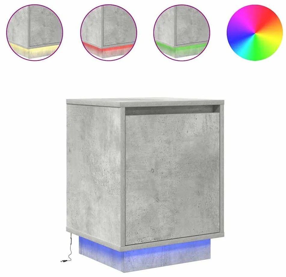 2 db betonszürke éjjeliszekrény LED-fényekkel 38x34x50 cm