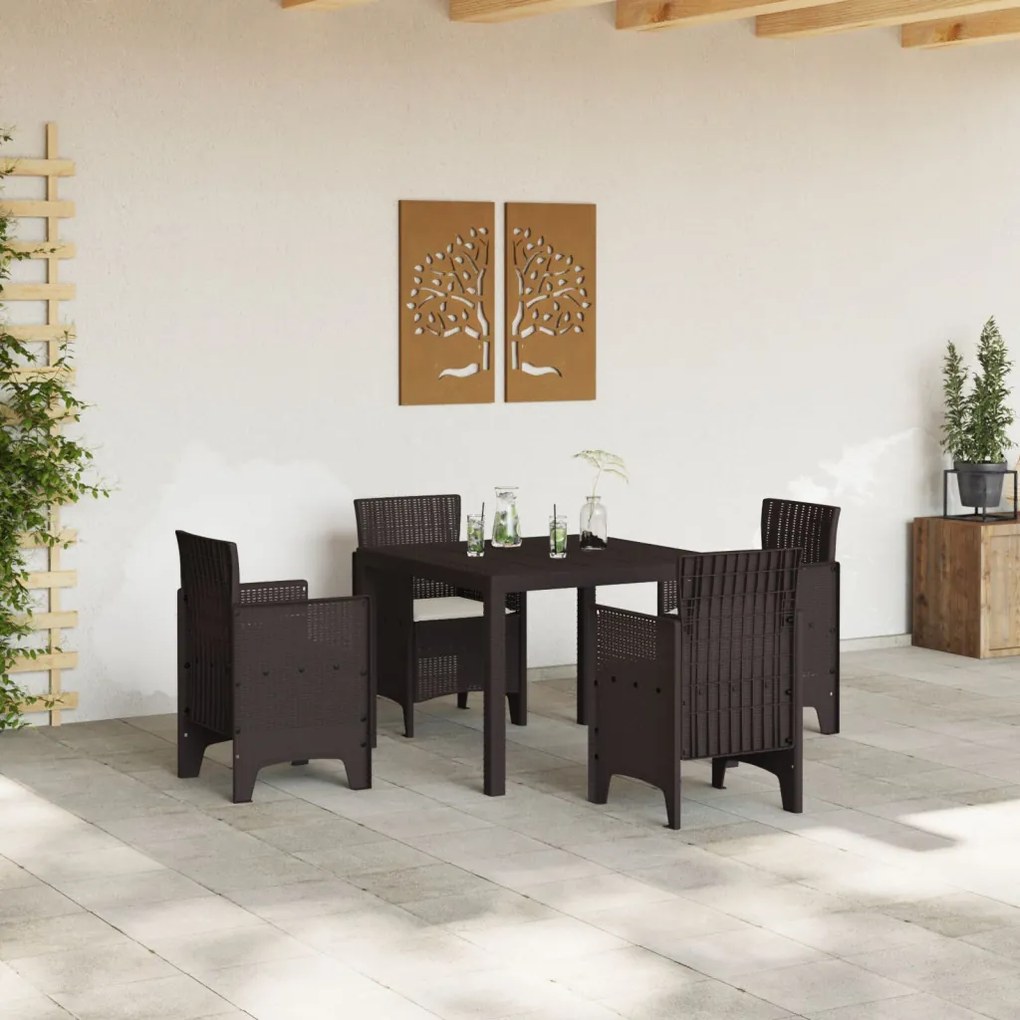 5 Részes Kert Éttkező Szett Párnákkal Barna Poly Rattan