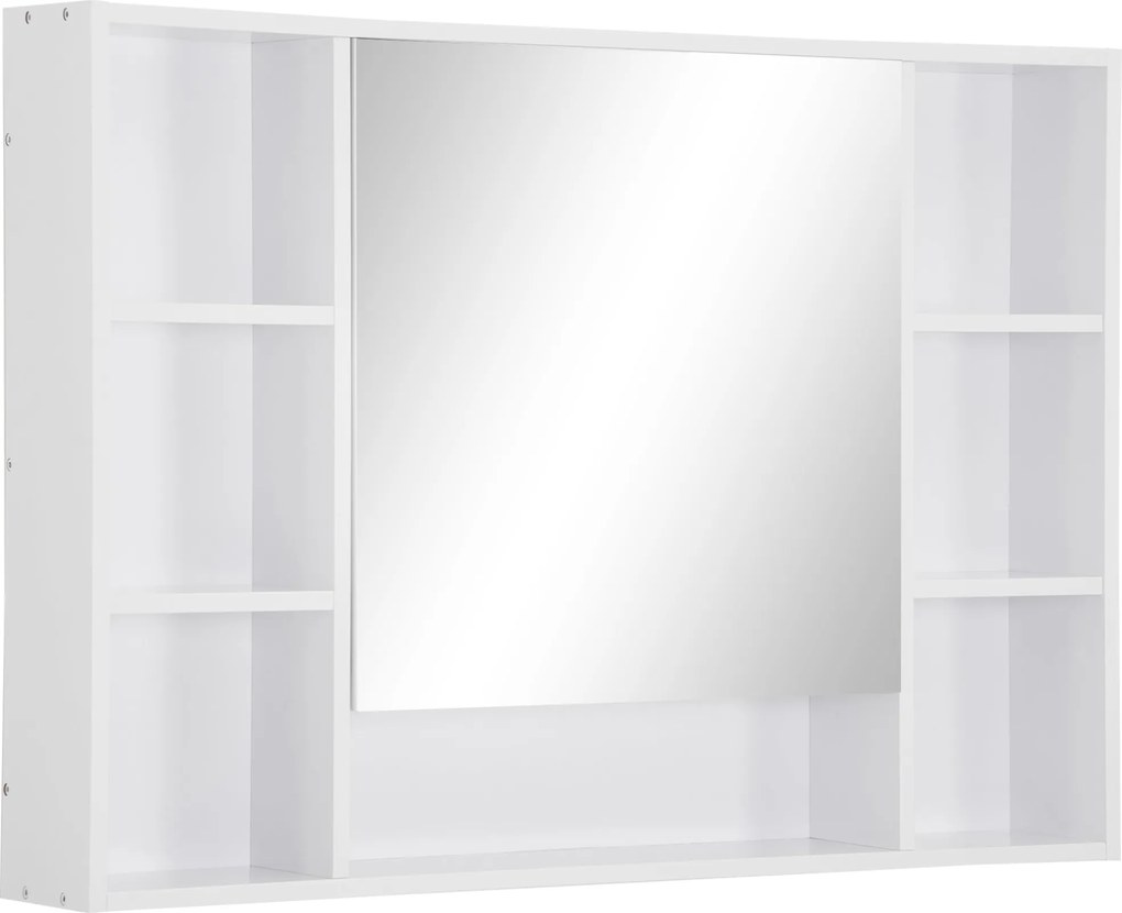 kleankin Fürdőszobai Tükör Nyitott Polcokkal és Tükörajtóval, Helytakarékos Fehér Fürdőszobaszekrény, 100x15x70cm | Aosom