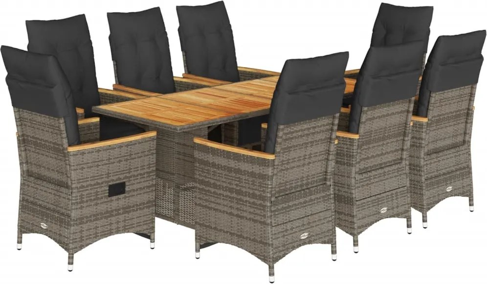 vidaXL 9 részes szürke polyrattan kerti bisztrógarnitúra párnákkal