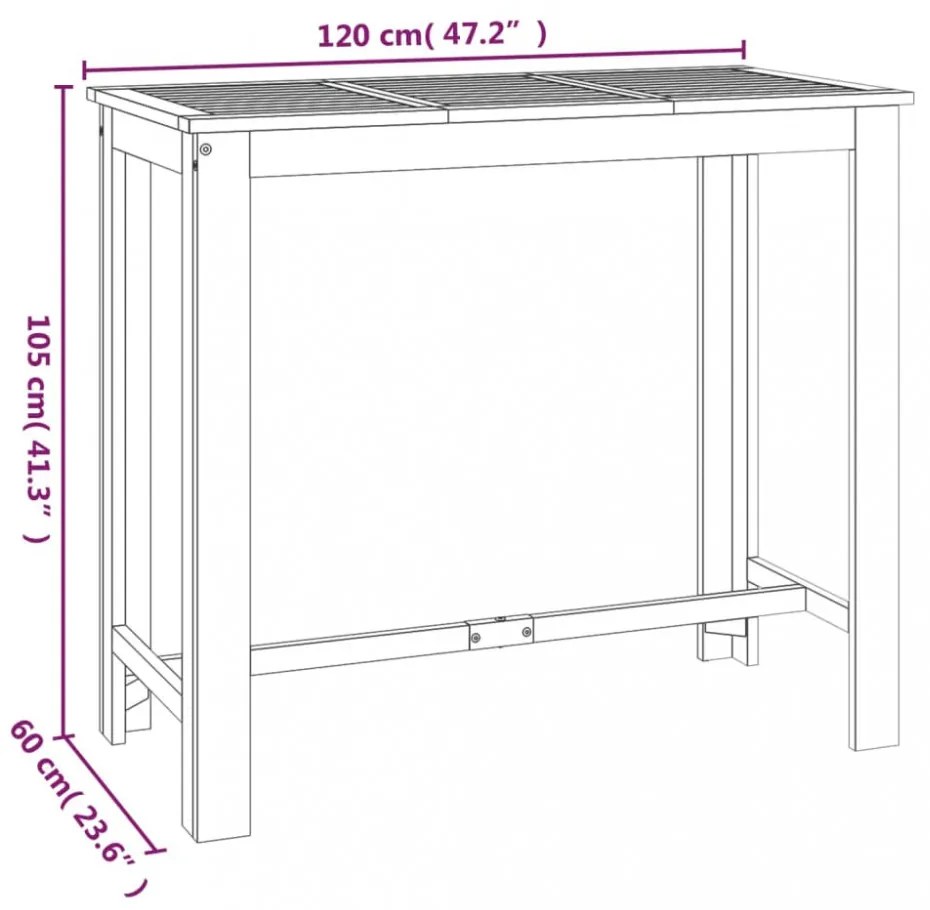 tömör akácfa kerti bárasztal 120 x 60 x 105 cm