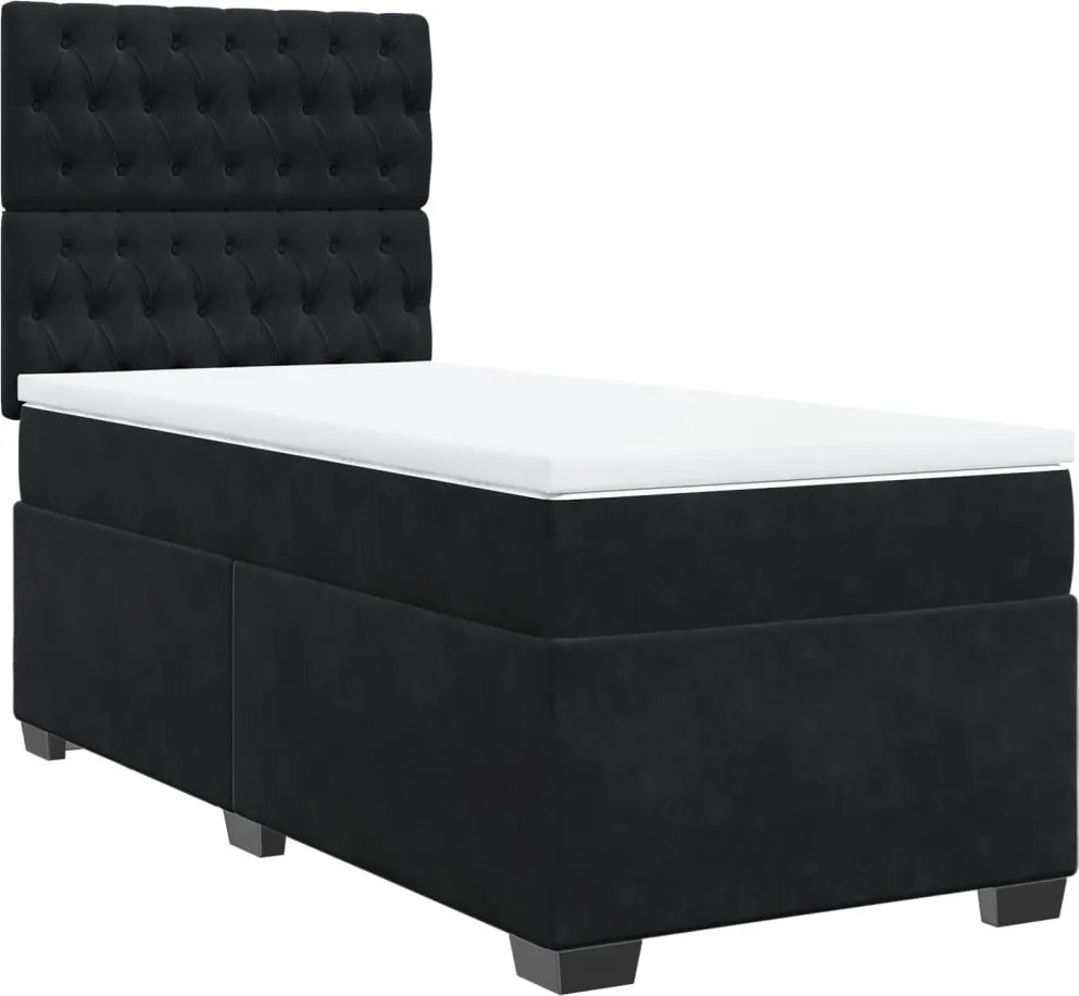 vidaXL fekete bársony rugós ágy matraccal 80 x 200 cm
