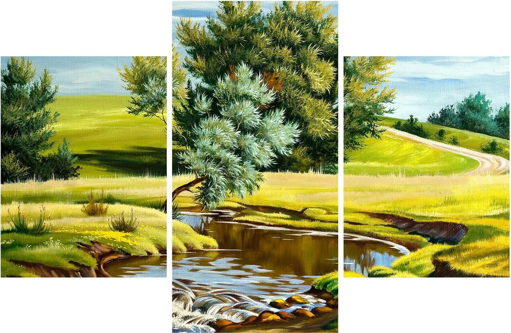 Kép - folyó a rétek között,, olajfestmény (90x60 cm)